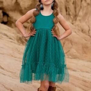 Joyfolie Leila Dress Girls Size 14 Teal Tulle Swiss Dot Party Occasion Dress